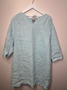 J. Jill Pale Blue Linen V-Neck 100% linen dress large